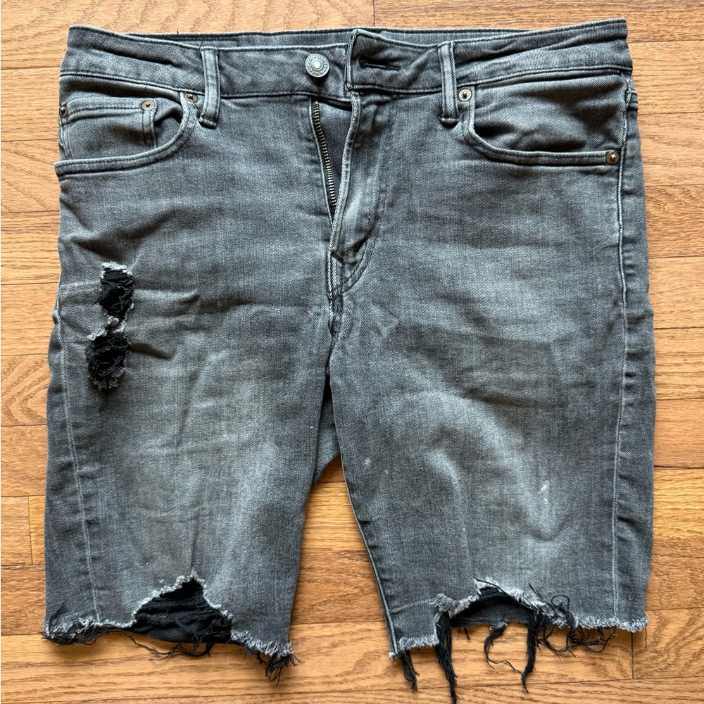 Distressed Black Denim Shorts